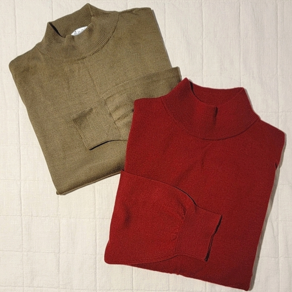 2 Men's Mockneck Silk/Wool Pull-over Sweaters Paul Fredrick & Cumran